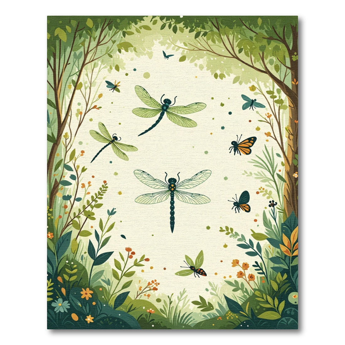 Whimsical Green Dragonfly Forest Meadow Rug