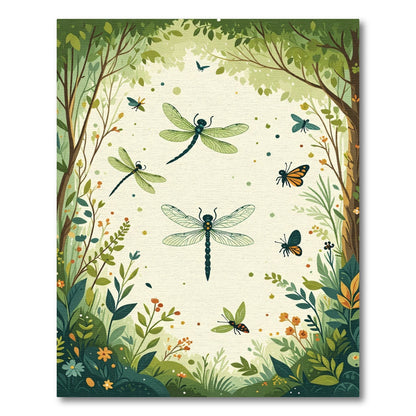Whimsical Green Dragonfly Forest Meadow Rug