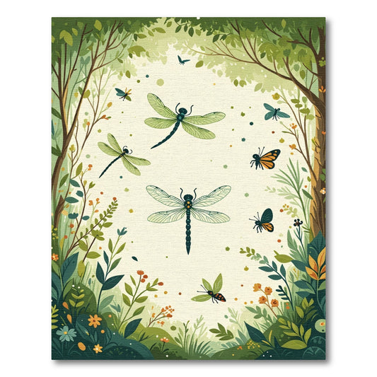 Whimsical Green Dragonfly Forest Meadow Rug