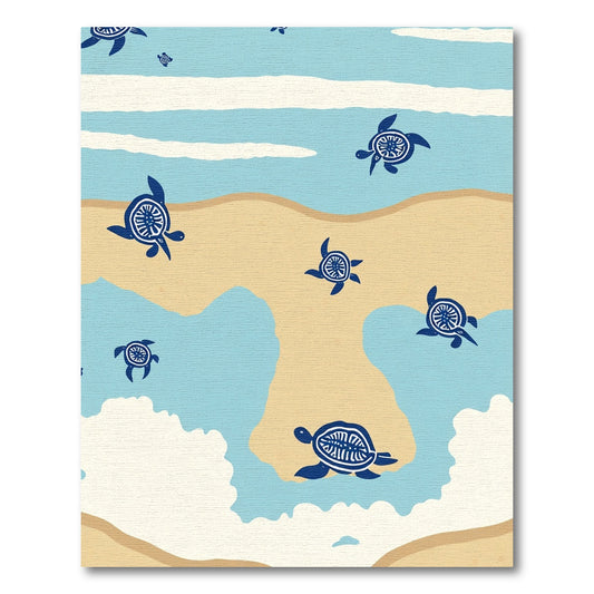 Navy Blue Sea Turtle Beach Scene Rug