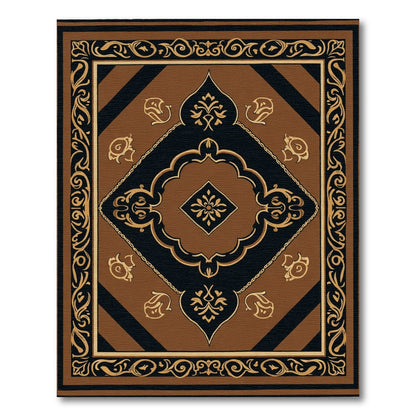 Ornate Brown Black Golden Medallion Rug