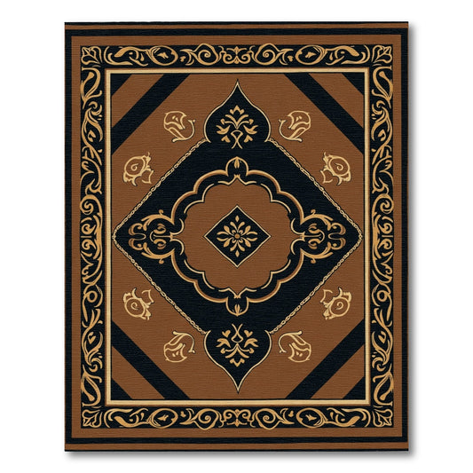 Ornate Brown Black Golden Medallion Rug
