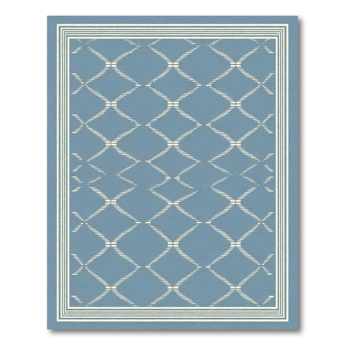 Blue Ivory Geometric Diamond Border Rug