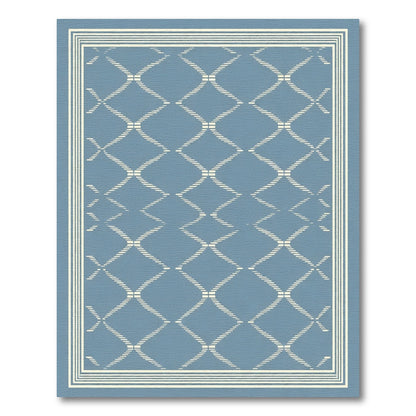 Blue Ivory Geometric Diamond Border Rug