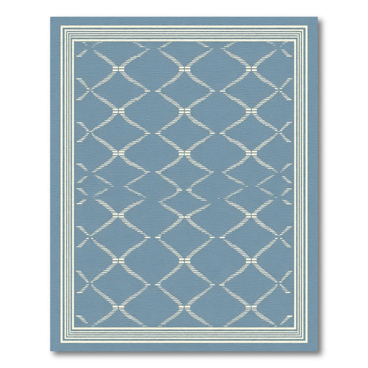 Blue Ivory Geometric Diamond Border Rug