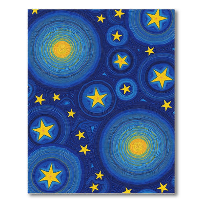 Navy Swirling Stars Yellow Spirals Rug