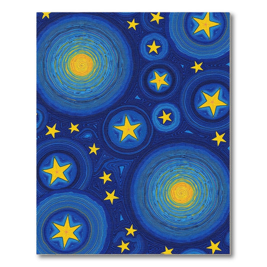 Navy Swirling Stars Yellow Spirals Rug
