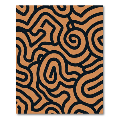 Terracotta Black Abstract Swirl Rug
