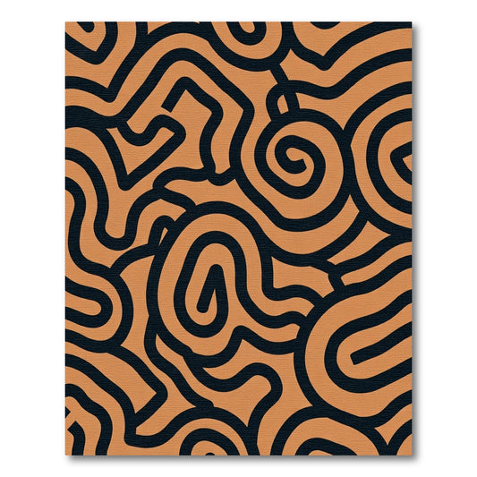 Terracotta Black Abstract Swirl Rug