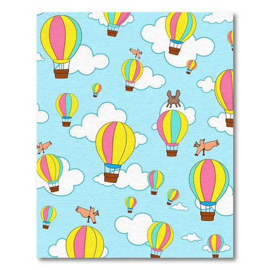 Whimsical Hot Air Balloons Amidst Clouds Rug