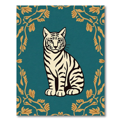 Golden Floral Tiger Portrait Rug