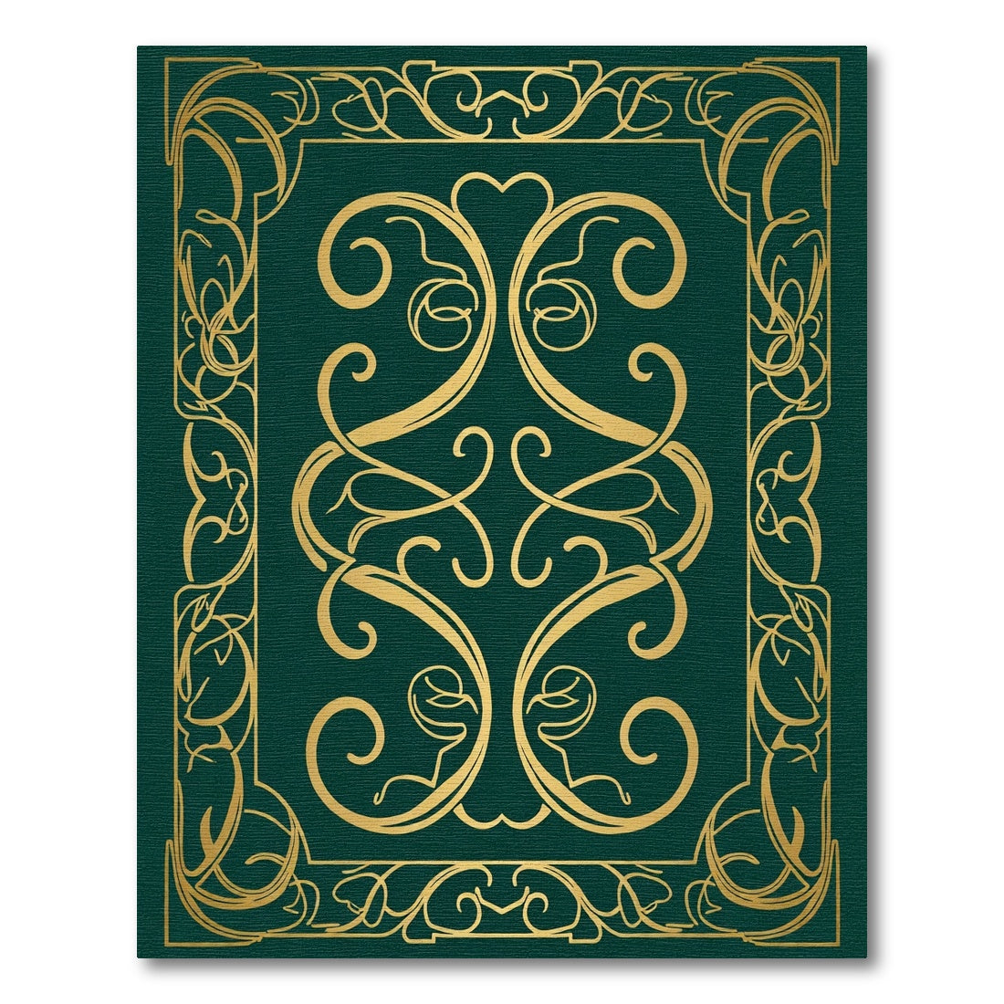 Elegant Gold Scrollwork Emerald Border Rug