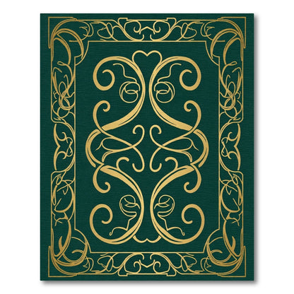 Elegant Gold Scrollwork Emerald Border Rug