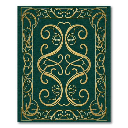 Elegant Gold Scrollwork Emerald Border Rug