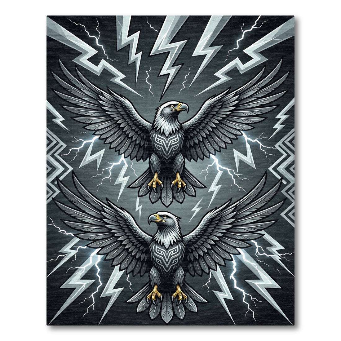 Powerful Gray Eagles Lightning Strike Pattern Rug