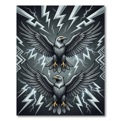 Powerful Gray Eagles Lightning Strike Pattern Rug