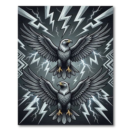 Powerful Gray Eagles Lightning Strike Pattern Rug
