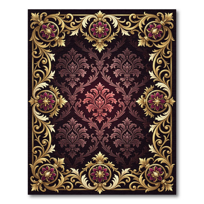 Ornate Gold Vine Flourish Crimson Rug