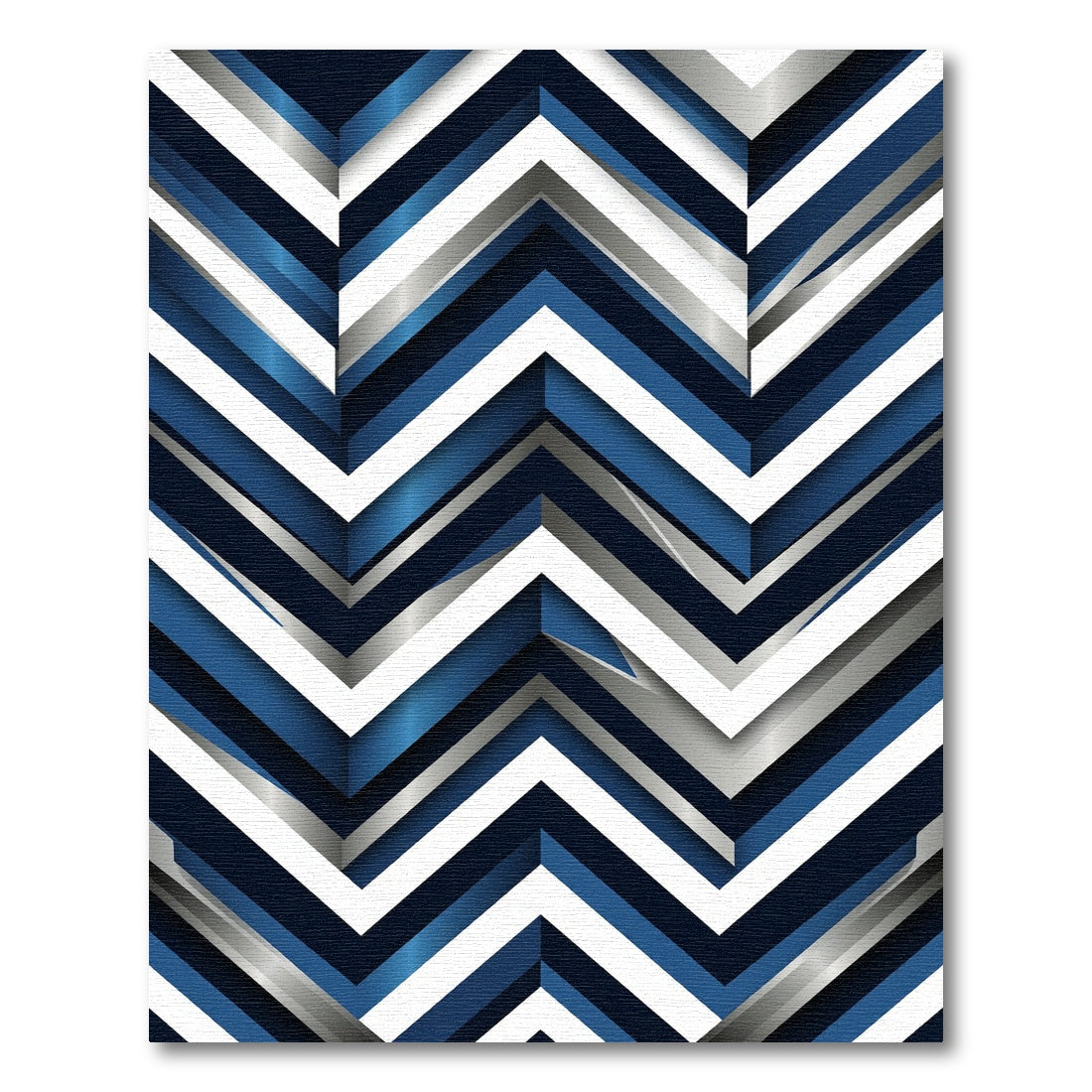 Modern Blue White Chevron Layered Rug