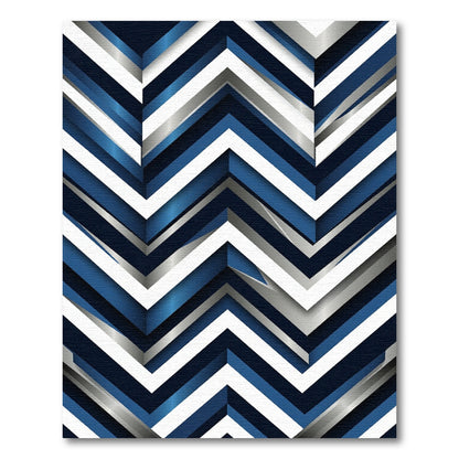 Modern Blue White Chevron Layered Rug