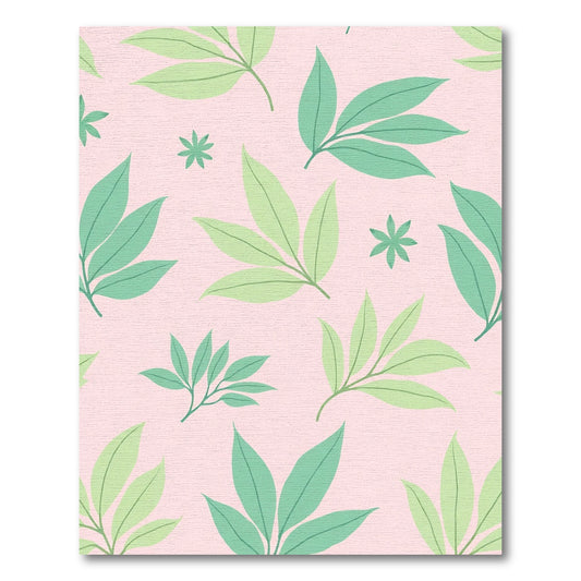 Soft Pink Green Leafy Botanical Rug