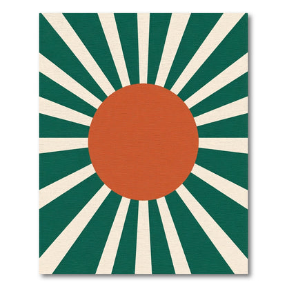 Terracotta Sunburst Green Stripes Rug