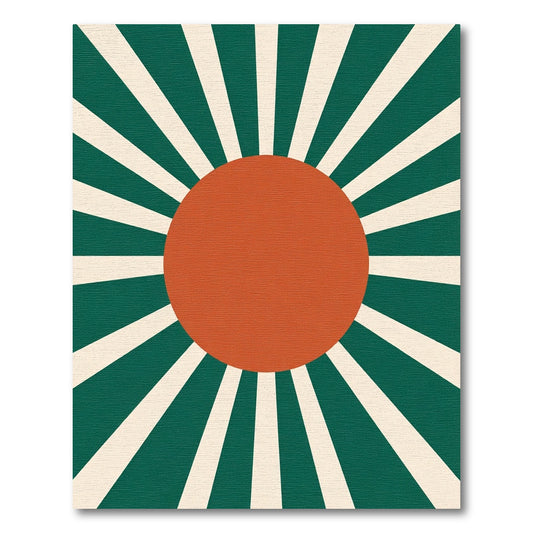 Terracotta Sunburst Green Stripes Rug