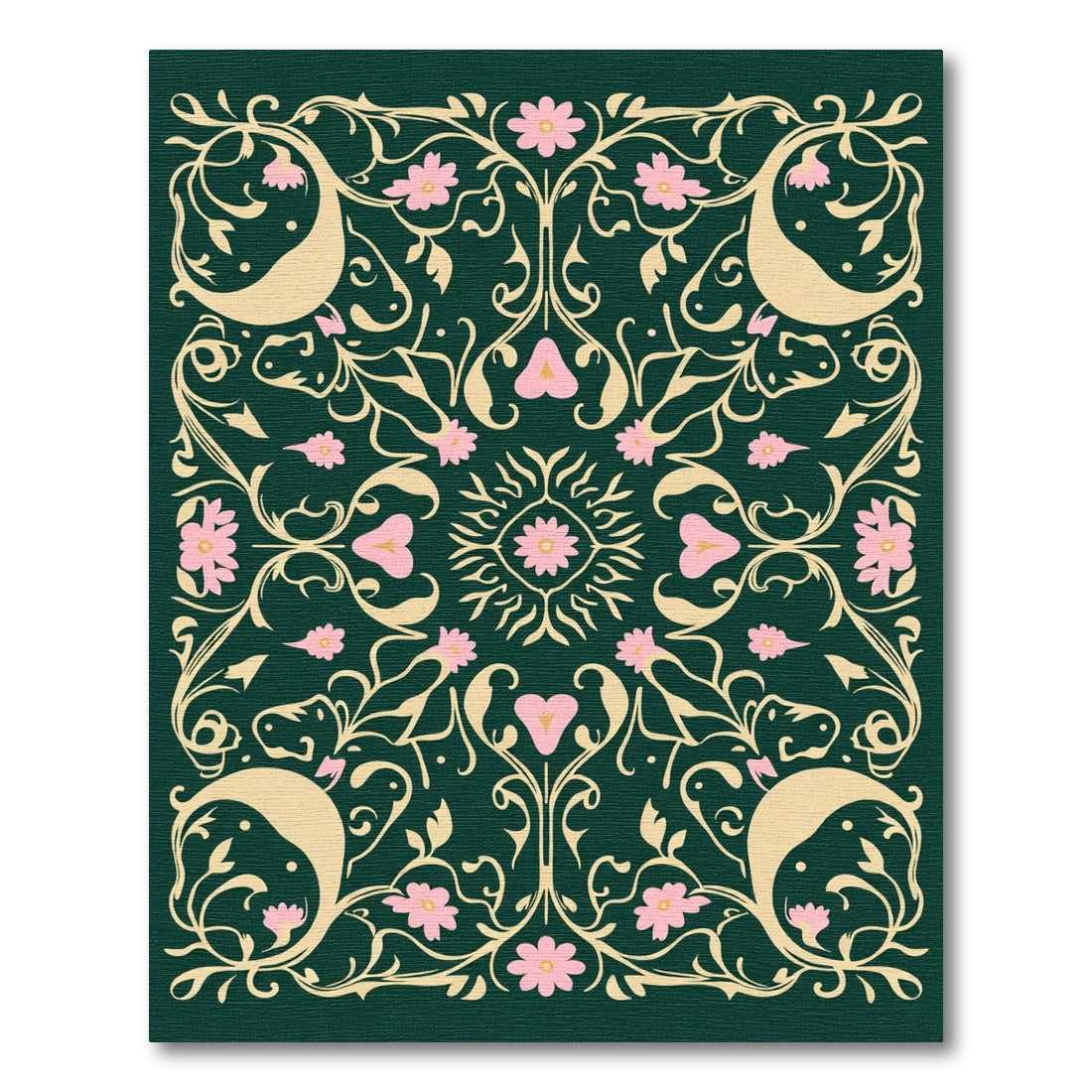 Whimsical Pink Floral Vine Medallion Rug
