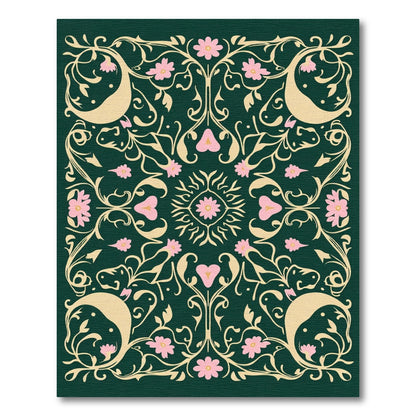 Whimsical Pink Floral Vine Medallion Rug