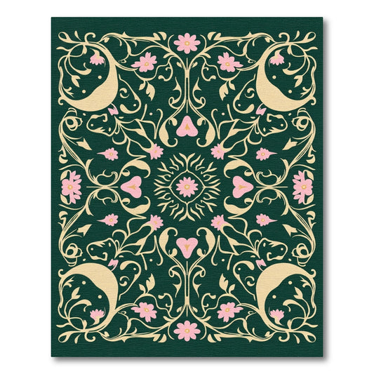 Whimsical Pink Floral Vine Medallion Rug