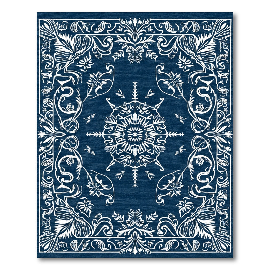 Deep Blue Intricate Floral Mandala Rug