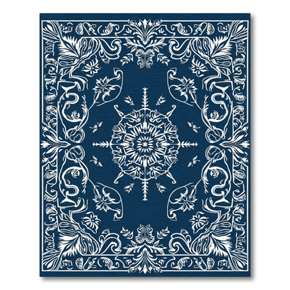 Deep Blue Intricate Floral Mandala Rug