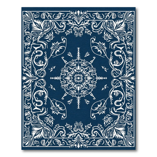 Deep Blue Intricate Floral Mandala Rug