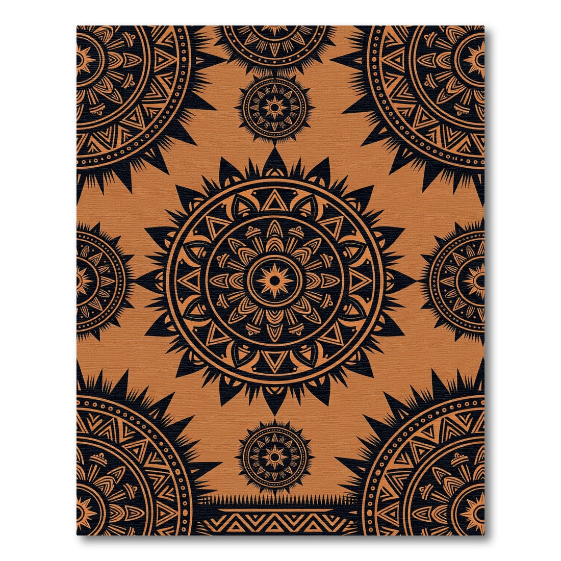 Bold Black Sun Medallion Terra Cotta Rug