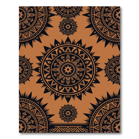 Bold Black Sun Medallion Terra Cotta Rug