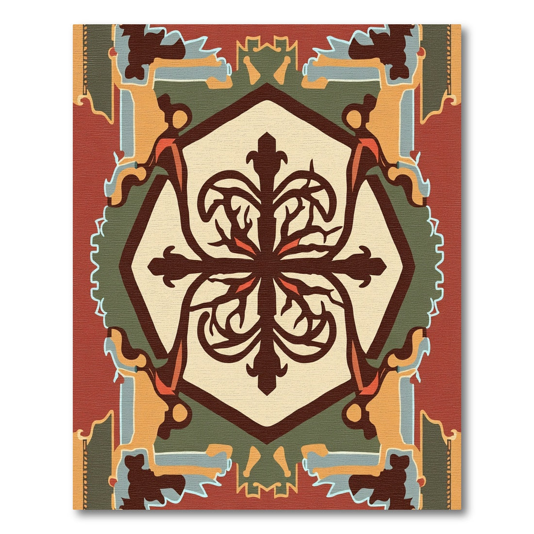 Ornate Earthy Red Geometric Medallion Rug
