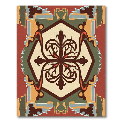 Ornate Earthy Red Geometric Medallion Rug