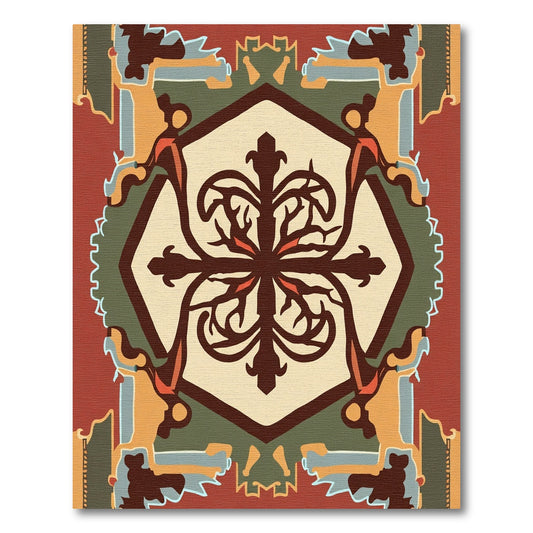 Ornate Earthy Red Geometric Medallion Rug