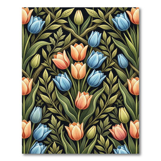 Elegant Peach and Blue Tulip Bouquet Rug