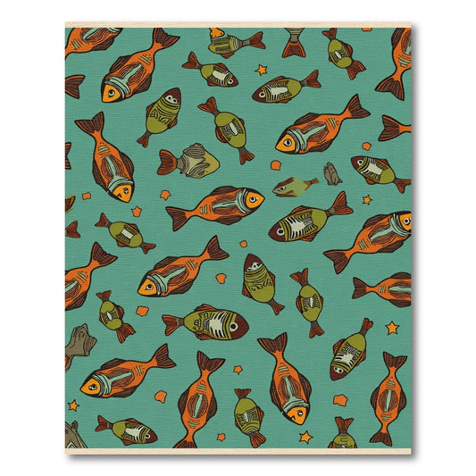 Playful Orange Green Fish Flock Rug