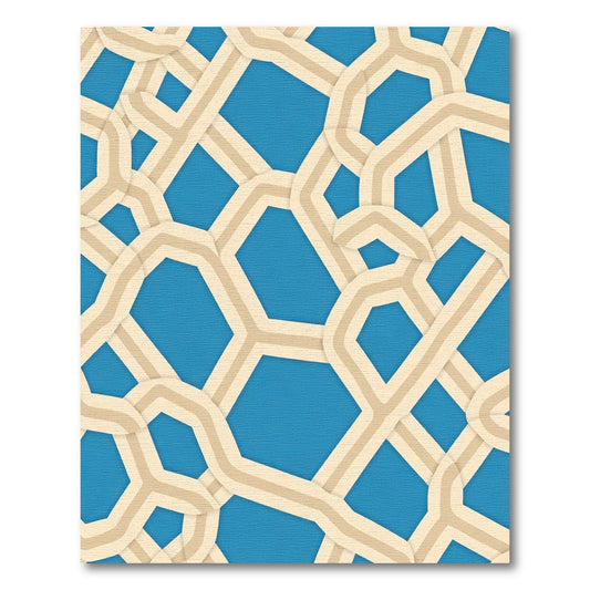 Blue Tan Interlocking Geometric Lines Rug