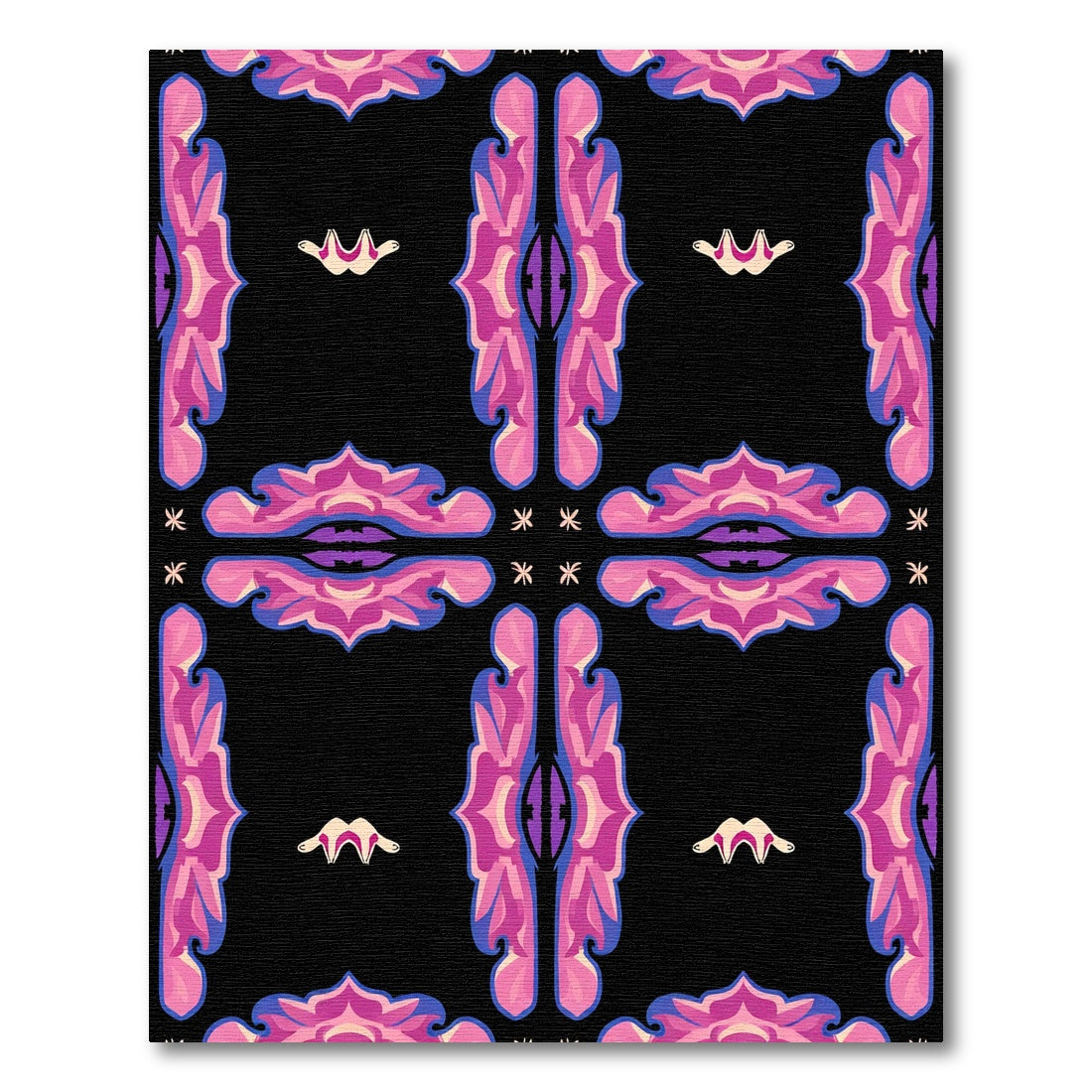 Vibrant Pink Black Floral Tile Rug