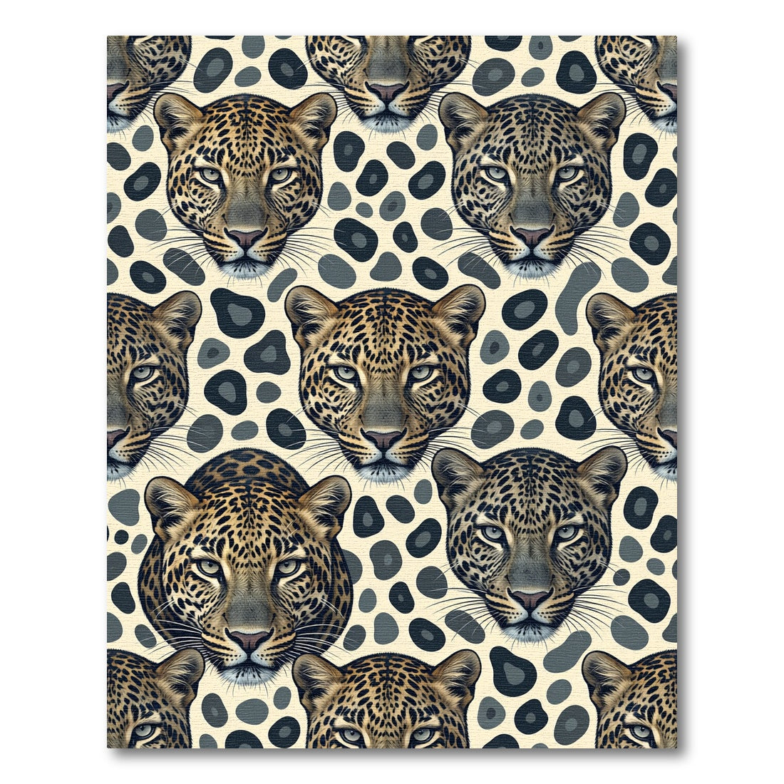 Golden Leopard Face Repeating Cream Spot Rug