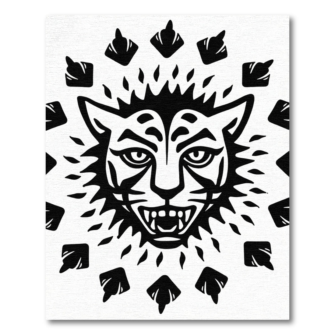 Striking Black Wild Cat Sunburst Rug