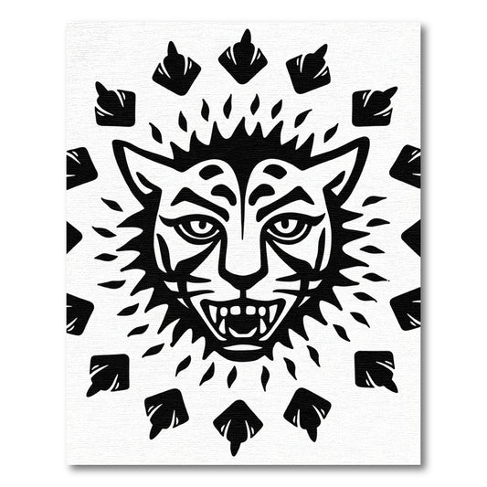 Striking Black Wild Cat Sunburst Rug