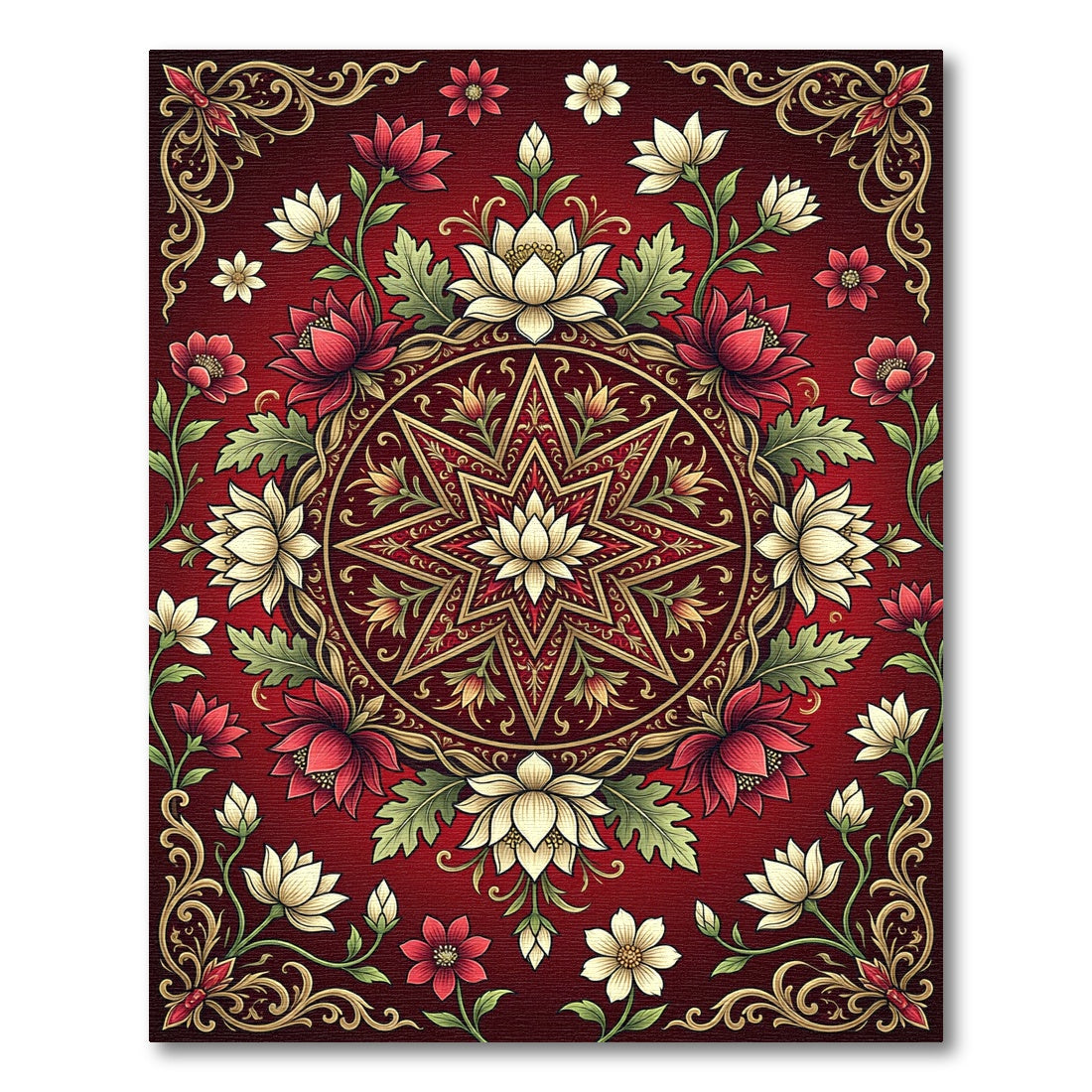 Crimson Floral Medallion Star Rug