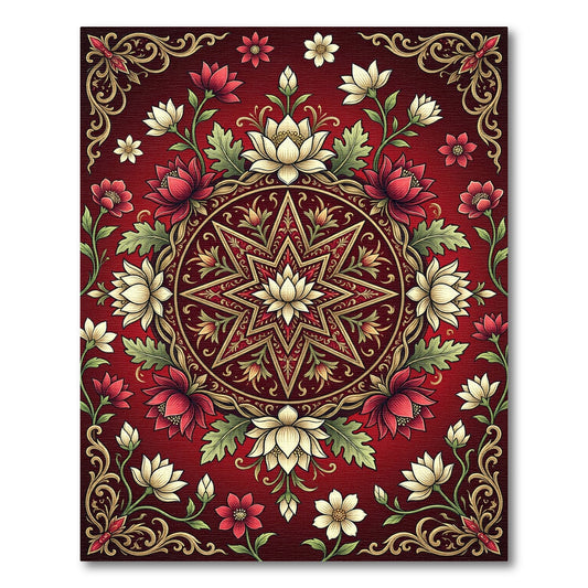 Crimson Floral Medallion Star Rug