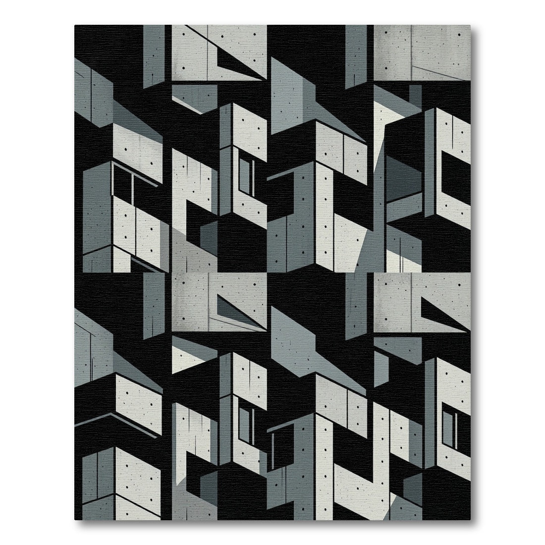 Monochrome Brutalist Concrete Isometric Block Rug