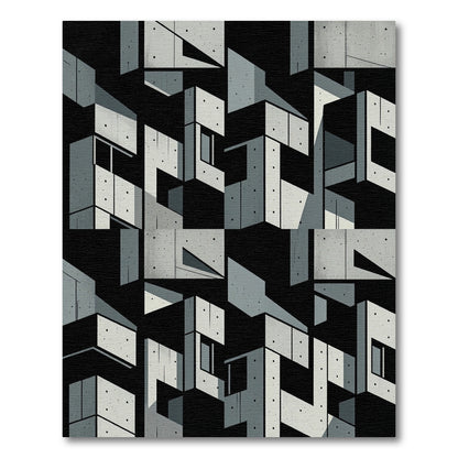 Monochrome Brutalist Concrete Isometric Block Rug