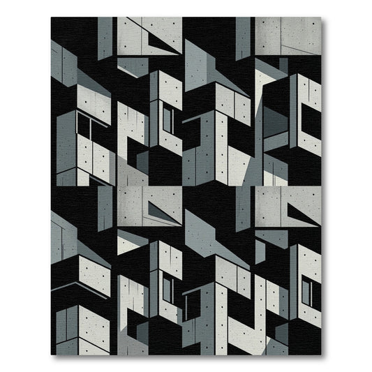 Monochrome Brutalist Concrete Isometric Block Rug
